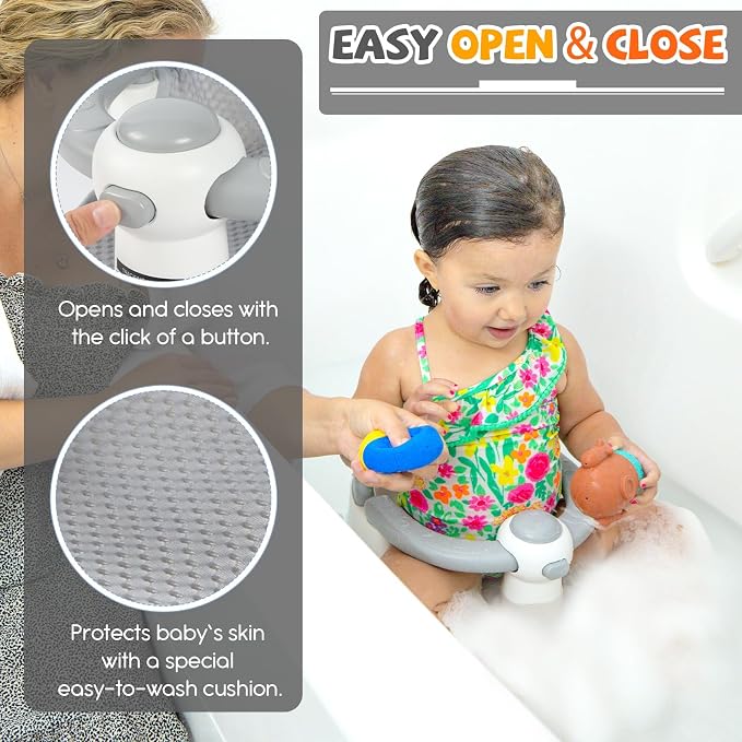 Baby Bath Seat for Babies 6 Months & Up - Baby Bath Seats for Babies Sitting Up | Non-Slip Baby Bath Chair with Cushion & Suction Cup | Toddler Bath Seat Newborn Infants Baby Bathtub Seat (Grey)