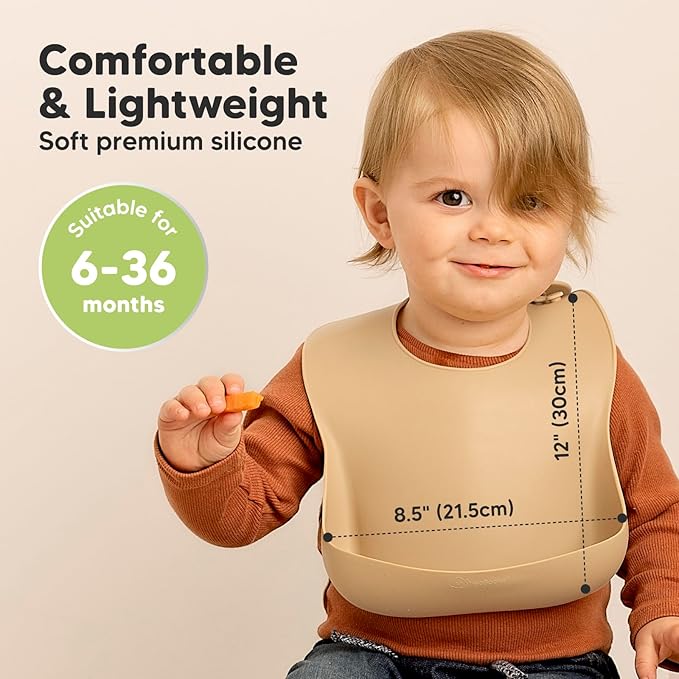 KeaBabies 2-Pack Silicone Bibs for Babies, Toddlers Girl, Boy ??Sturdy Food-Grade Baby Bibs for Eating, Large Food Catcher, Clean & Put On Easily, Waterproof Toddler Feeding Essentials (Terracotta)