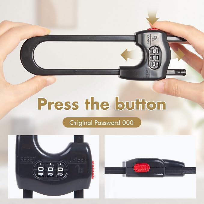 4 Pack Cabinet Locks Baby Proofing Upgrade Child Proof Cabinet Lock Adjustable U-Shaped Code Locks Sliding Cabinet Door Lock Latches Set for Cupboard Knob Handle Drawers Closet (Black)