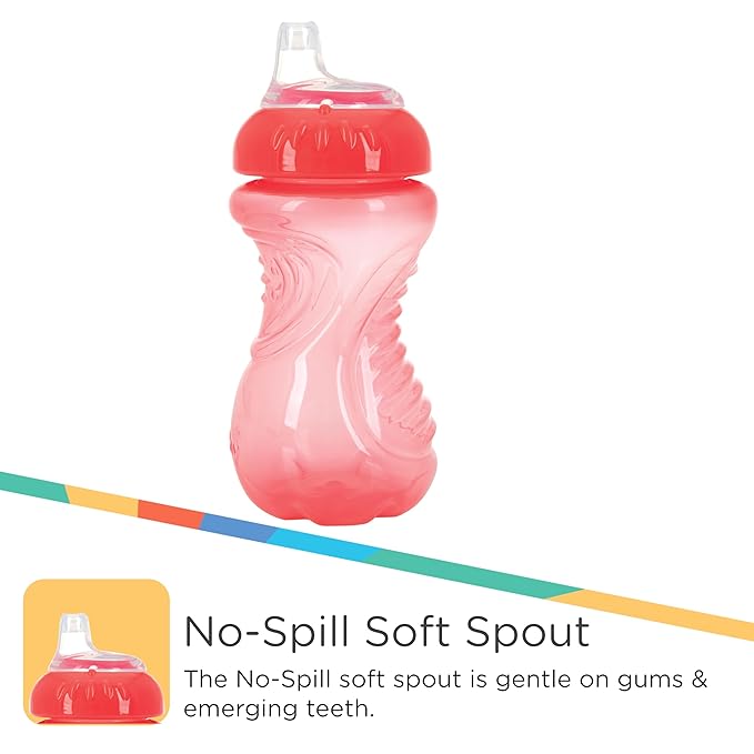Nuby 3 Pack No Spill Toddler Sippy Cups - Toddler Cups Spill Proof with Easy and Firm Grip - Aqua, Coral, Yellow