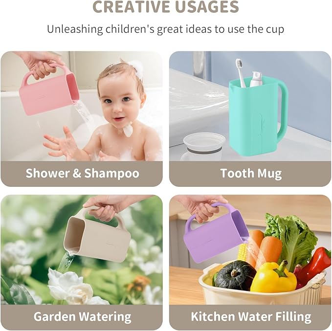 Baby Bath Rinse Cup 100% Food Grade Silicone Wash Rinser Cup For Kids (Shifting Sand)