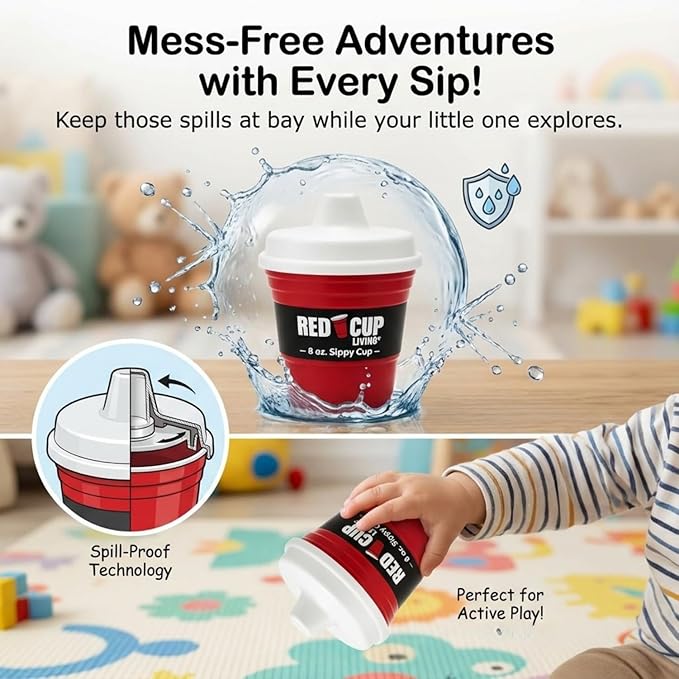 Red Cup Living Trainer Baby Sippy Cup 8 Oz BPA-Free Spill Proof, No Spill Non-Toxic Dishwasher Safe, Leak-Proof Lid, Easy Grip for Toddlers, Girls, Boys for Kids, Water Juice Milk Cup