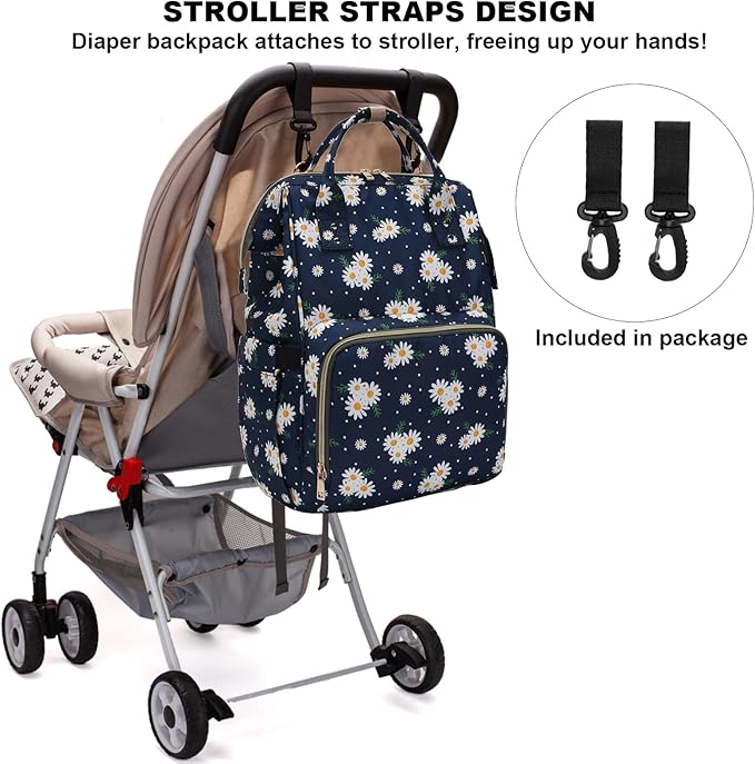 Daisy Baby Diaper Bag Backpack for Women, Large Capacity Waterproof Maternity Travel Nappy Backpacks with Stroller Straps
