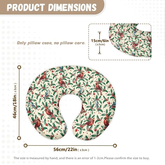 Christmas Cardinal Thorn Bird Nursing Pillow Cover Case Durable Skin-Friendly Fabric Newborn Feeding Pillow Cover with Hidden Zipper for Boys & Girls, Easy to Put On & Remove