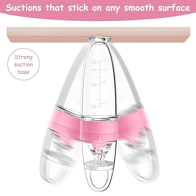 WAJIAYON Baby Food Feeder 4 Pack Silicone Baby Food Dispensing Spoon-3 oz Squeeze Feeding Spoons with Suction Cup for Boys Girl Kids Toddlers - Self Feeding Bottle Spoon-Peach Pink
