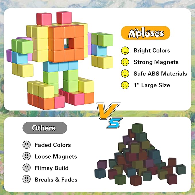 Apluses Magnetic Blocks for Toddlers Toys, Magnetic Building Cubes Toy for Sensory STEM Autism Education Preschool, Magnet Toys for 3 4 5 6 Year Old, Birthday Gifts Games for Boys Girls