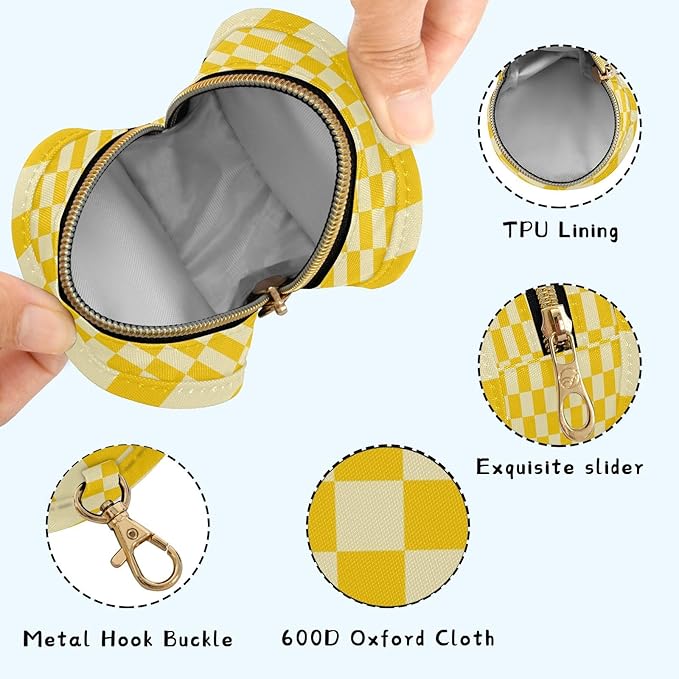 Pacifier Holder with Clip Pacifier Case for Diaper Bag Round Baby Pacifier Pouch Box Bag Portable Checkered Yellow