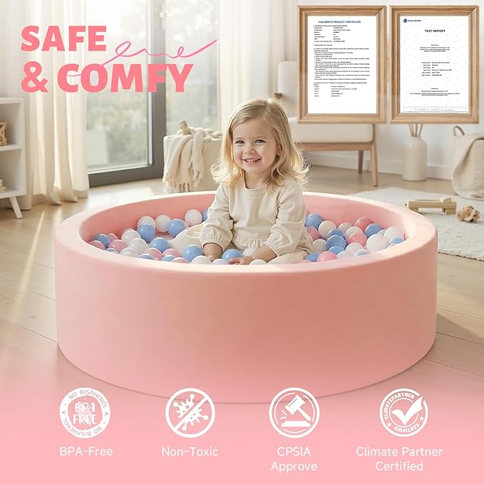 Wilwolfer Foam Ball Pit for Toddlers, Large Baby Ball Pit for Babies with Soft Memory Sponge, Indoor Outdoor Baby Playpen, Kids Play Ball Pool, Gift Toys for Infants Boys and Girls (Pink, NO Balls)
