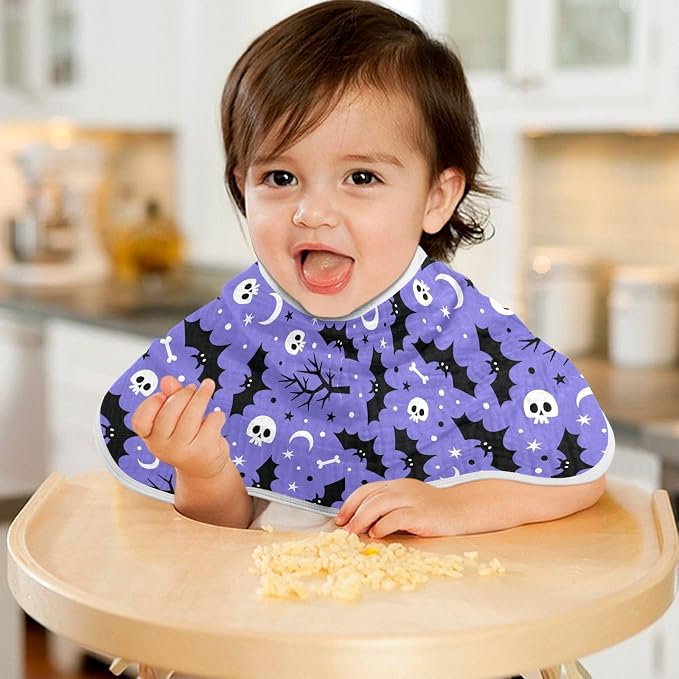 Muslin Burp Cloths for Baby Boys and Girls - 2-Pack Ultra Absorbent Halloween Bats Muslin Washcloths, Newborn Towel, Milk Spit Up Rags, Burp Cloth Bibs for Unisex, 22 x 11 Inch