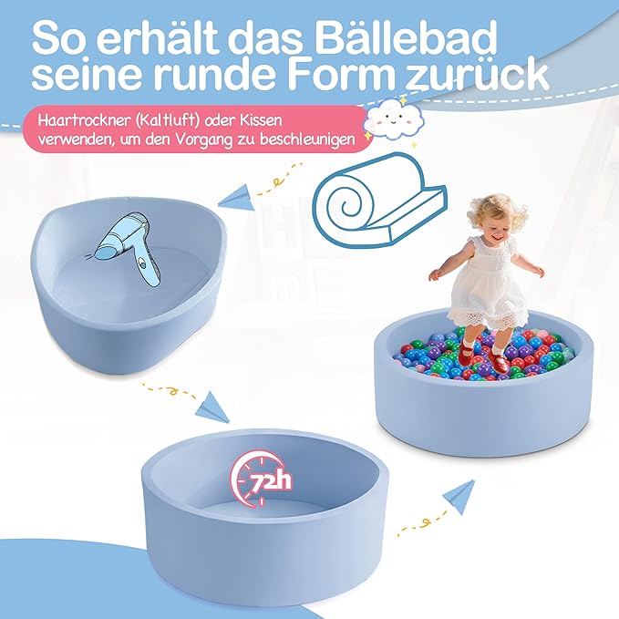 35.4" x 11.8" Foam Ball Pit for Toddlers, Baby Round Balls Pool for Babies 1-3, Kids Play Ball Pits for Boys and Girls, Balls Not Included, Lightblue