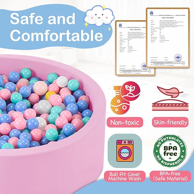 47.2" x 15.7" Foam Ball Pit for Toddlers, Baby Round Balls Pool for Babies 1-3, Kids Play Ball Pits for Boys and Girls, Balls Not Included, Pink