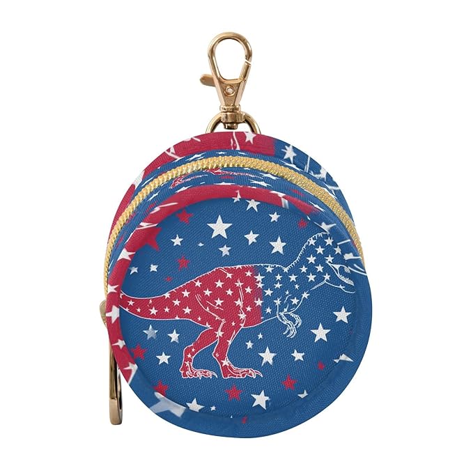 Pacifier Holder with Clip Pacifier Case for Diaper Bag Round Baby Pacifier Pouch Box Bag Portable July 4th T-rex and Us Flag Stars