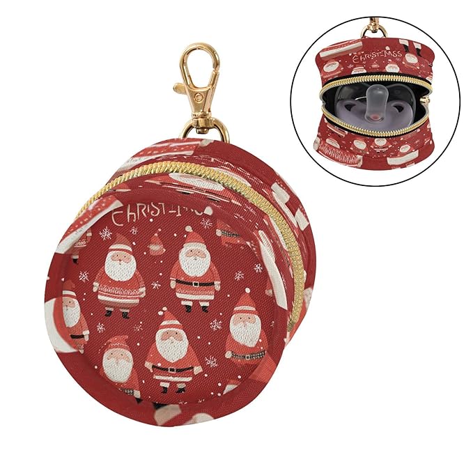 Pacifier Holder with Clip Pacifier Case for Diaper Bag Round Baby Pacifier Pouch Box Bag Portable Christmas Cute Santa Snowflake