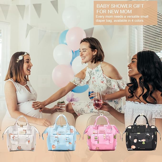 Small Diaper Bag Crossbody, Convertible 4 in 1 Compact Baby Bag for Mom, Mini Travel Mommy Tote w/Shoulder for Stroller,Toddler Daiper Backpack with Insulated Pockets (Off White Animal)