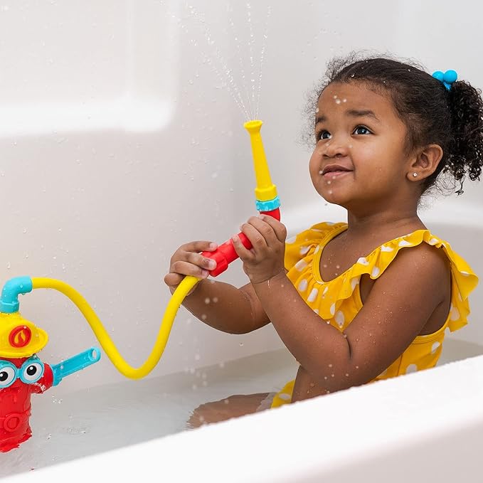 Yookidoo Baby Bath Toddler Toys (Ages 3+) - Ready Freddy Spray ?˜N??Sprinkle Fire Hydrant Bathtime Toy - Includes Hose, Spray Nozzle, Wheel, & Water Gauge - Attach to Any Bath Tub or Shower - Mold Free