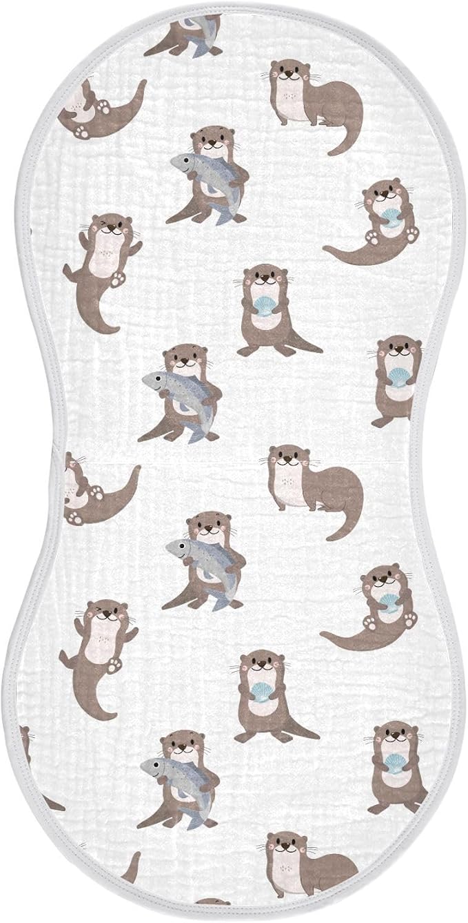 Muslin Baby Burp Cloths Set of 1, Soft Sea Otters Absorbent Muslin Washcloths, Bibs, Face Towel for Newborn Boys Girls, 22 x 11 Inch