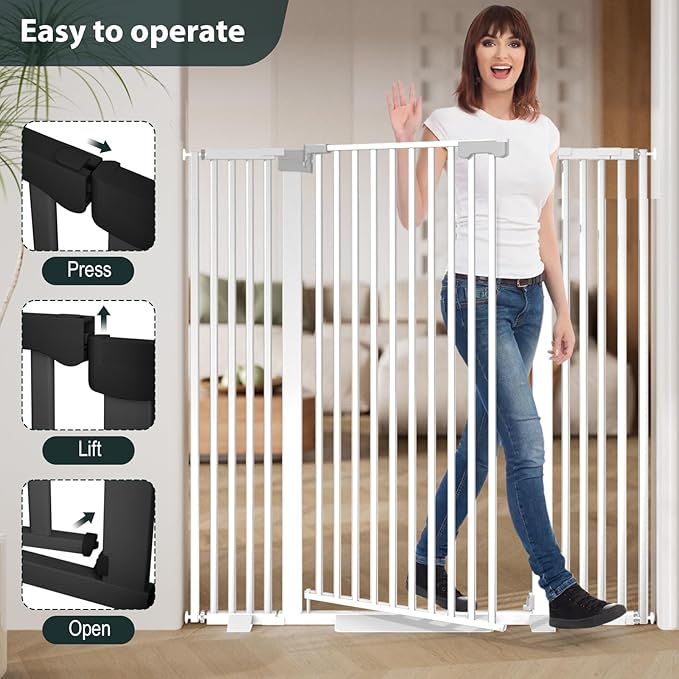 51'' Extra Tall Cat Gate for Doorways 30-49.2'' Wide, Climb Proof Pet Dog Gates for Kitten Dogs, Pressure Mounted No Drilling Cats Fence Barrier White