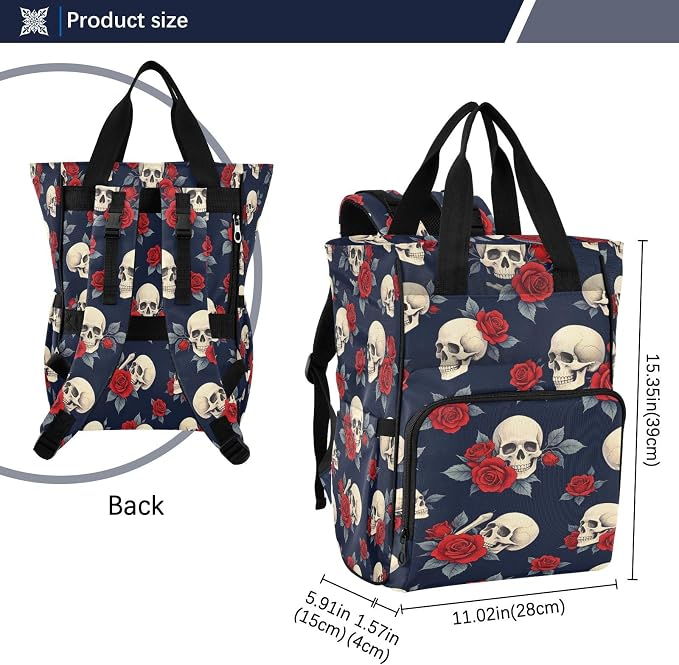 Skull Red Roses Diaper Bag Stroller Straps Unisex Mom Dad