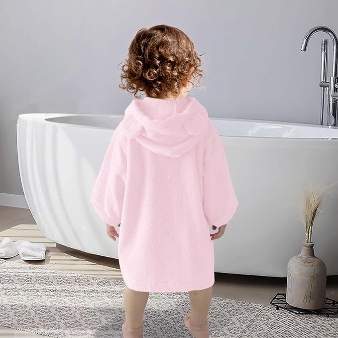 VOOVA & MOVAS Pink Toddler Hooded Towel with Bear Ear | 100% Cotton, Ultra-Soft & Absorbent Baby Bath Robe | Gentle for Sensitive Skin, Lightweight for Bath, Pool & Beach, 0-24Months
