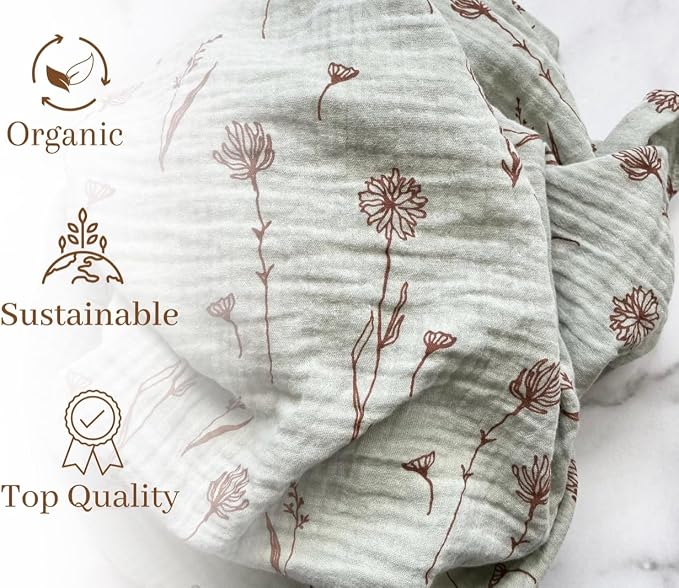 Leyl&Ari Muslin Swaddle Baby Blanket | 100% Organic Cotton Receiving Wrap (Wildflowers/Blue)