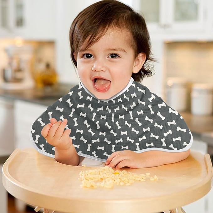Dog Bone Themed Baby Muslin Burp Cloths Set of 1 Black and White Muslin Washcloths Doodle Food Bones Milk Spit Up Rags Newborn Towel Burp Cloth Bib for Unisex Boys and Girls, 22 x 11 Inch