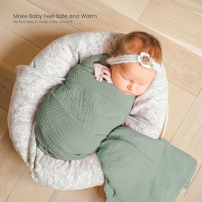 lulumoon Muslin Swaddle Blankets for Baby: Lightweight & Breathable Receiving Blankets for Hospital - Neutral Registry Gift for Newborn 3pack (Sage Foreststump)