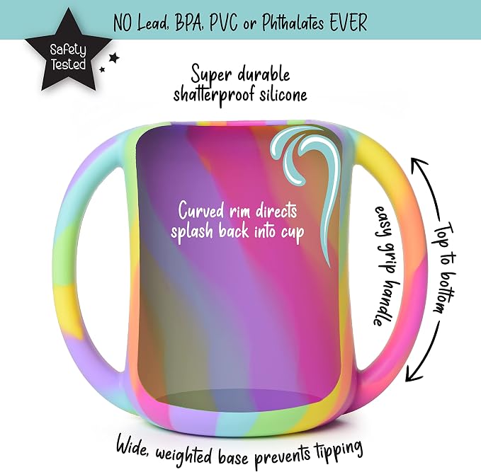 PrimaStella Silicone Baby & Toddler Training Cup with Handles (Rainbow Swirl)