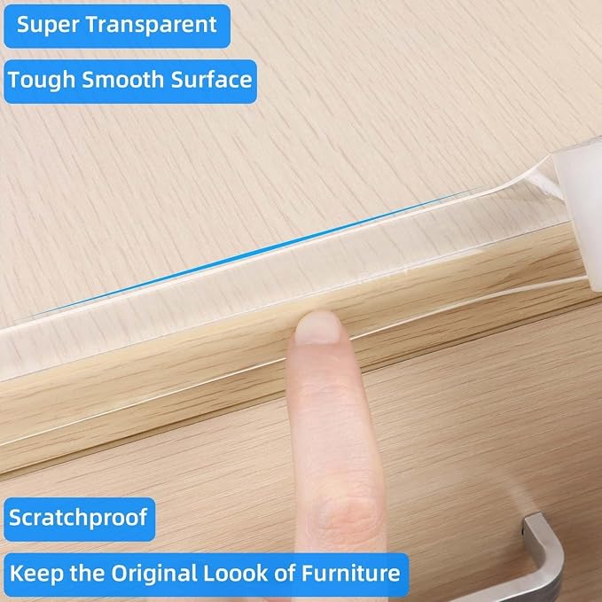 3Pack Clear Edge Protector Strip, 0.8in x 9.84FT(29.52FT Total), Sharp Edge Wrap Cover Tape, Self Adhesive Protective Bumper Guards for Cabinet Door Desk Glass Table Furniture, Kitchen Countertop