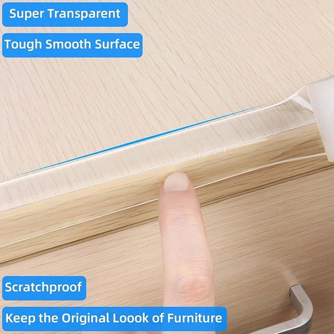 2Pack Clear Edge Protector Strip, 1.57in x 3.28FT(6.56FT Total), Sharp Edge Wrap Cover Tape, Self Adhesive Protective Corner Bumper Guards for Cabinet Door Desk Glass Table Bed Furniture, Kitchen