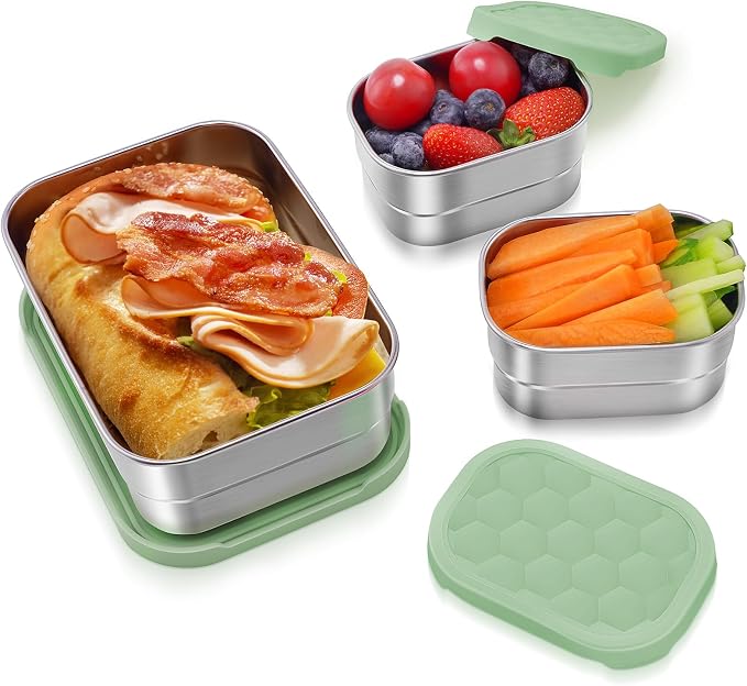 Tanjiae Stainless Steel Snack Containers for Kids | Easy Open Leak Proof Small Food Containers with Silicone Lids - Perfect Metal Toddler Lunch Box for Daycare and School (8oz)