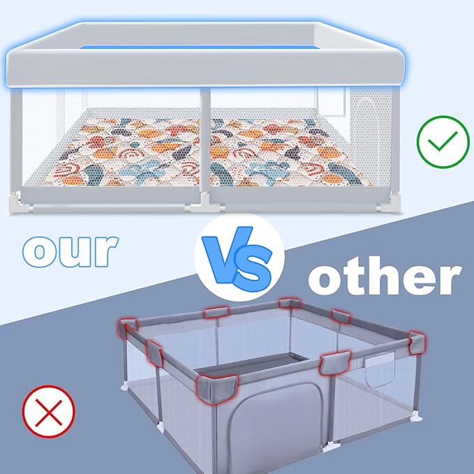 XVISHX Baby Playpen with Mat, 65 x 50 Inch Play Pen Playards, Playpen for Babies and Toddlers, Baby Playard for Indoor & Outdoor Active Center Game Fence, Skin-Friendly Fabric and Soft Breathable Mesh