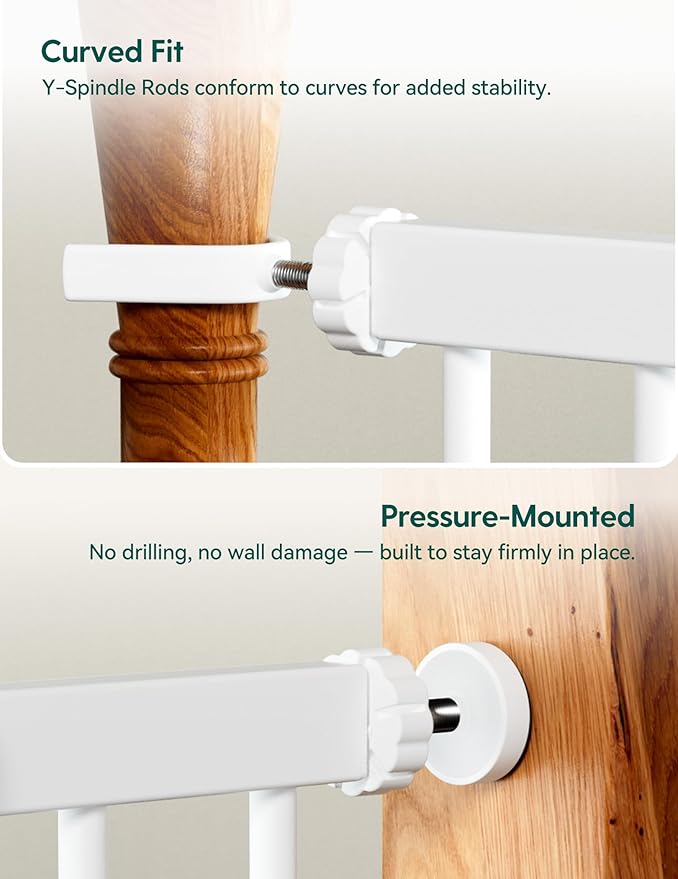 Babelio Baby Gate for Doorways and Stairs, 36??Tall Pet Gate, PressGuard P7 with Auto Close Design, 29"-43" Wide Easy Install Pressure Mounted, Safety Gate Door for Child and Pet, White