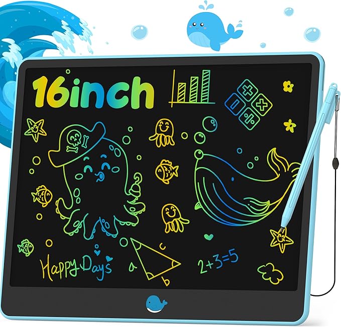 Hockvill LCD Writing Tablet for Kids 16 Inch, Toys for Girls Boys Drawing Pad for 3 4 5 6 7 8 Year Old Kid, Toddler Magnetic Doodle Board Travel Essentials Christmas Birthday for Children (Blue)