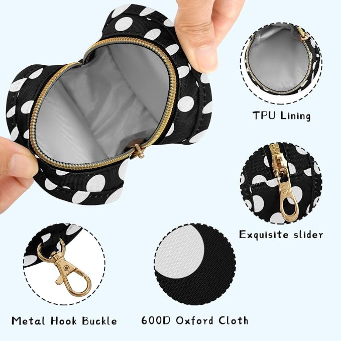Black White Polka Dots Pattern Pacifier Holder Case with Clip Portable Pacifier Storage Bag for Girls Boys