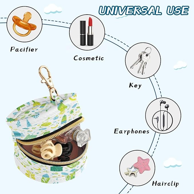 Pacifier Holder with Clip Pacifier Case for Diaper Bag Round Baby Pacifier Pouch Box Bag Portable Eid Mosques Moon Light Green