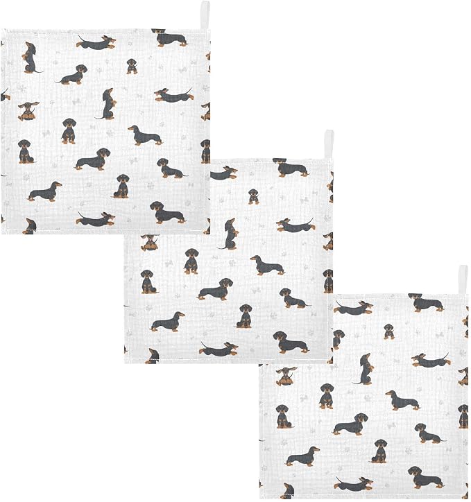 vvfelixl Baby Cotton Washcloths Black Dachshund Infants Bath Towel for Unisex Face Towels for Newborn, Natural Baby Wipes Delicate Skin, 11.8 X 11.8 inch, one sizex5