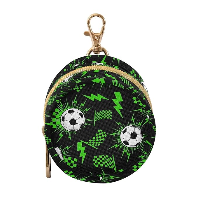 Soccer Ball Green Lightning Print Pacifier Holder Case for Diaper Bag Portable Travel Pacifier Storage Case with Clip Newborn Baby Pouch for Outdoor Purse Baby Boys Girls