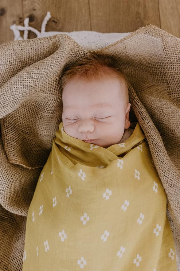 Mini Wander Swaddles for Newborns Muslin Swaddle Blankets - Breathable Soft Receiving Blanket Baby Essentials | 47 x 47 Cotton - Boho Squares (Citrus)