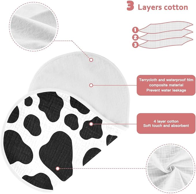 Muslin Baby Burp Cloths Set of 1, Soft Cow Print Absorbent Muslin Washcloths, Bibs, Face Towel for Newborn Boys Girls, 22 x 11 Inch