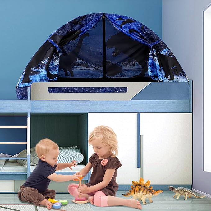 Kid Bed Tent -Twin Play Tent Baby Toddlers Dream Playhouse for Bedroom Decor Indoor Games Twin Size Bed Canopy by CRAWLBO(Dinosaurs)