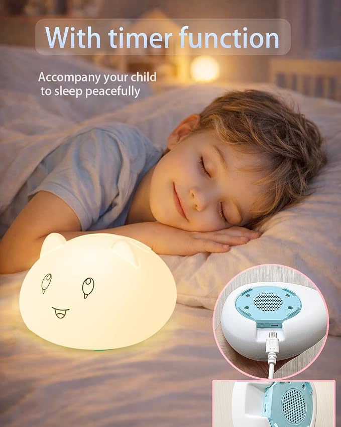 Capybara Night Light for Kids, Cute Animal Silicone Touch Lamp with Bluetooth Speaker, APP Control RGB Color Changing, Timer & Alarm Clock, Rechargeable Nursery Nightlight for Baby Girls Boys Bedroom