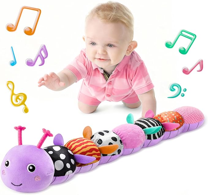 LIGHTDESIRE Baby Toys Musical Caterpillar,Infant Toys Stuffed Animals 3 6 12 Months Sensory Toy with Ruler Design,Crinkle&Ring Bell,Baby Teething Toy for Tummy Time Newborn Boy Girl Gifts (Purple)