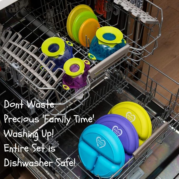 EVLA'S Silicone Plates & Baby Bowls Set, Suction Bowls with Lids and Divided Plates, Unbreakable, Easy-to-Clean Feeding Set for Growing Babies and Toddlers