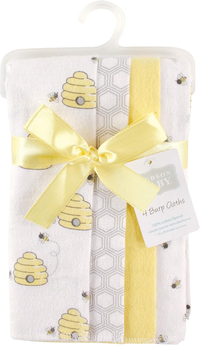 Hudson Baby Cotton Poly Flannel Burp Cloths Multipack, Bee 8-Pack, One Size