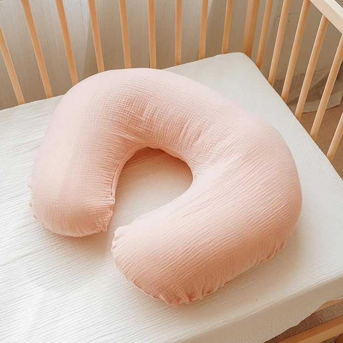 Konssy 2-Pack Muslin Nursing Pillow Covers, Soft & Adorable Nursing Covers for Breastfeeding Pillows, Slipcovers for Newborn Boys & Girls(Pink, Floral)