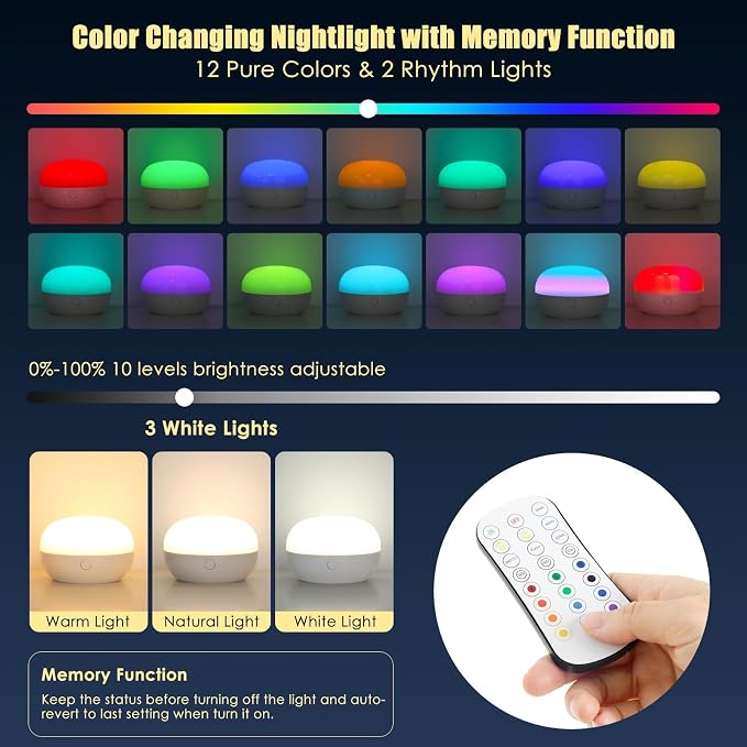 Rechargeable LED Night Light for Kids - Dimmable Bedside Lamp with Remote Control, Portable Baby Night Light with 17 Colors Changing & Timer Setting for Baby Nursery Toddler Room Breastfeeding