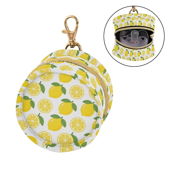 Baby Pacifier Case with Clip, Lemon Pattern Portable Pacifier Holder, TPU Lined Dust-Proof Storage Pouch for Diaper Bag and Stroller