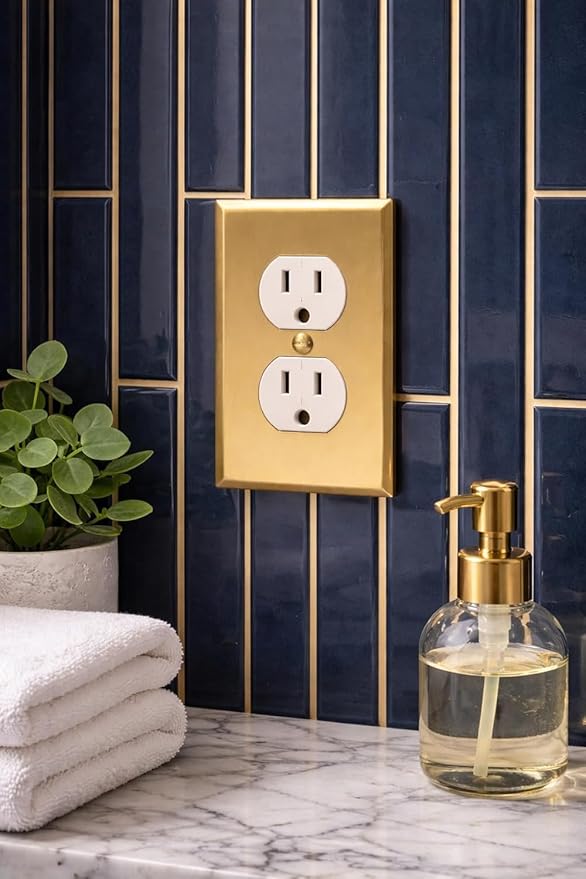 Rio Salto BRASS Brushed Gold Metal Duplex Receptacle Wall Plate ??Outlet Covers Light Switch Cover Switch Plate ??Signature Collection Decorative Brass Wall Plates 10-Pack Standard Size 2.75" X 4.50"