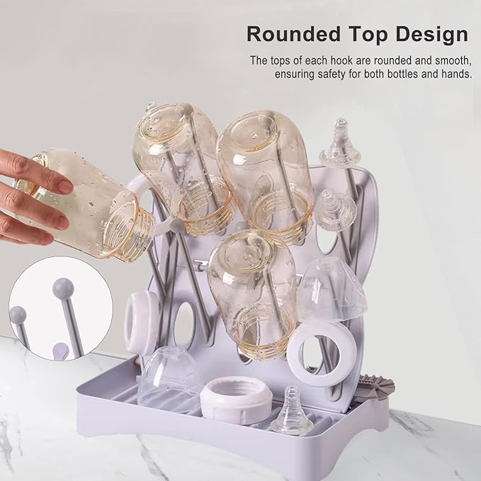 Bottle Drying Rack, Foldable & Space Saving Drying Rack for Baby Bottles, Pump Parts,Cups,Pacifiers, and Reusable Ziplock Dryer Rack(Grey Drying Rack)