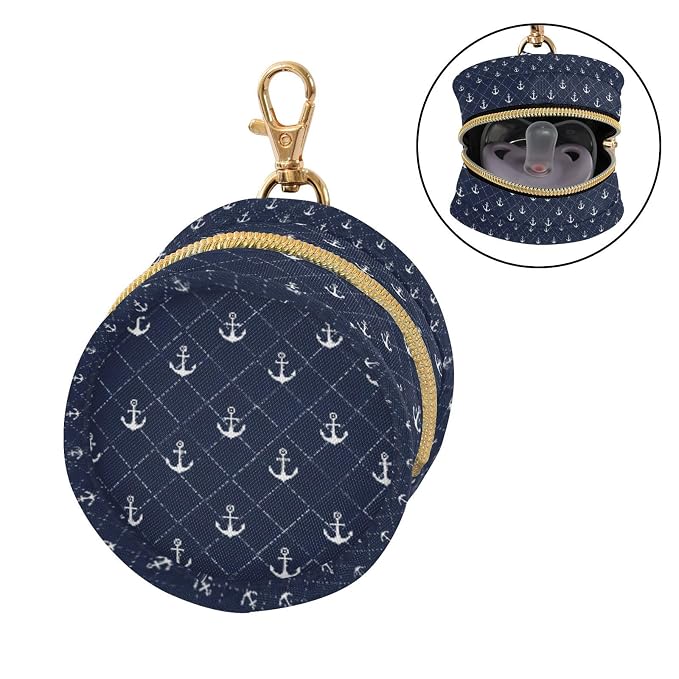 ATTX Navy Anchors Pacifier Holder Case with Clip - Leakproof & Portable Storage for 2 Pacifiers (2.95" Diameter), Attaches to Diaper Bag, Stroller or Purse（2）